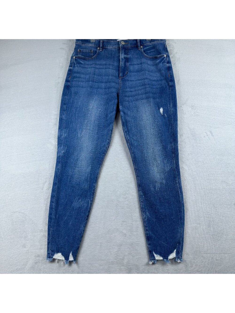 Ann Taylor Loft Jeans Size 31 Skinny Blue Distressed High Rise Fayed Raw Hem